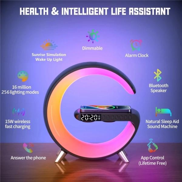 3 in 1 RGB LED شاحن لاسلكي مع ساعة وسبيكر uae - Makfool